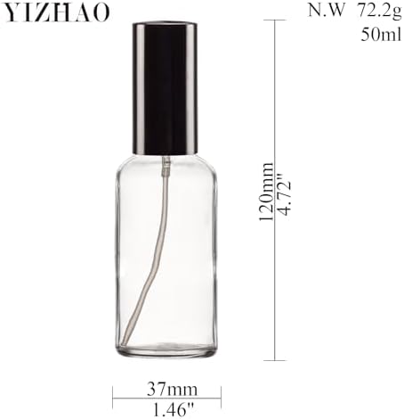 YIZHAO Clear Glass Spray Bottles 2oz, with Small Fine Mist Spray, Metal Cap, Refillable for Essential Oil,Travel,Cleaning,Perfume,Aromatherapy,Makeup – 6 Pcs