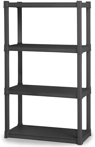 Sterilite 4 Shelf Unit, Heavy-Duty Plastic Storage & Utility Shelving Rack
