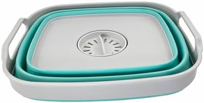 SAMMART 7.5L (2 gallons) Collapsible Plastic Dishpan with Draining Plug - Portable Washing Basin - Foldable Dish Washing Tub - Pop Up Saving (Grey/Pine, 1)
