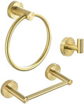Gold Bathroom Hardware Set, Brushed Gold Toilet Paper Holder Towel Ring Robe Hooks Wall Mount Hand Towel Holder Bath Accessories Stainless Steel, 3 Pieces