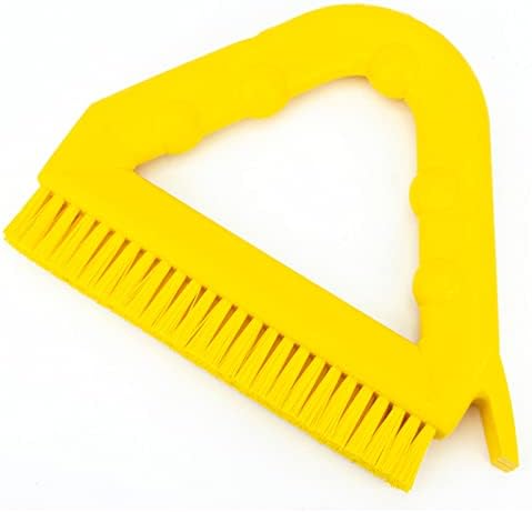 SPARTA Plastic Commercial Grout Brush, Triangle-Shaped Scrub Brush with Scraper and Two Threaded Holes for Attaching Handle (Sold Separately), 9 x 7 x 7 Inches, Yellow, (Pack of 4)