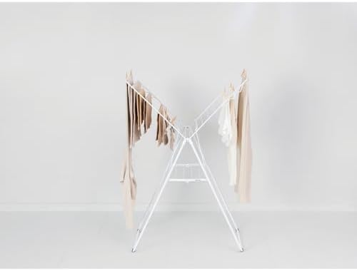 Brabantia HangOn Clothes Drying Rack | 67ft (20m) | White | Large Indoor Clothes Airer Laundry Stand with 2 Fold-Out Wings & Hanger Hooks, Folds Flat | Fits 2 Full Loads