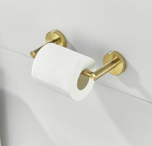 Gold Bathroom Hardware Set, Brushed Gold Toilet Paper Holder Towel Ring Robe Hooks Wall Mount Hand Towel Holder Bath Accessories Stainless Steel, 3 Pieces