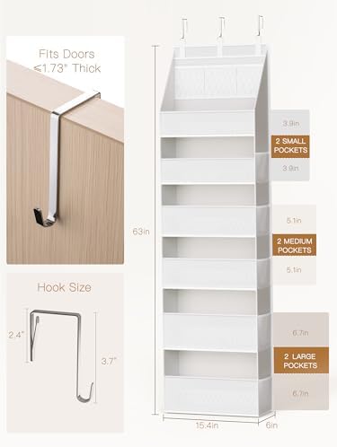 Criusia 2 Pack Over the Door Organizer, Heavy-Duty 6-Shelf Hanging Storage with 13 Mesh Pockets, 55lbs Capacity Behind the Door Storage for Nursery, Bathroom, Bedroom, and Dorm, White