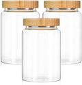 3 Pack 900 ml / 30 oz clear cute glass storage canister holder with airtight bamboo lid, modern decorative small container jar for coffee, spice, candy, salt, cookie, condiment, pepper, sugar