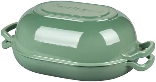 VORRINGARD Enameled Cast Iron Sourdough Bread Oven, Dutch Oven, Loaf Cast Iron Bread Pan for Homemade Bread Baking, Meatloaf Pan with Lid, 7QT, Sage Green