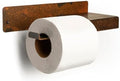 Wall Mount Toilet Paper Holder, Floating Rustic Style WC Roll Rack with Shelf, Unique Brown Steel TP Storage with Ashwood, Farmhouse Design