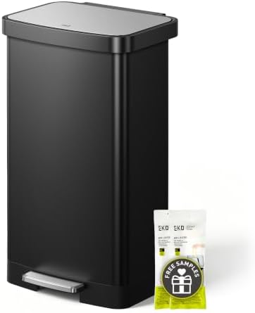 EKO Hudson Matte Stainless Steel 75 Liter/20 Gallon Large Kitchen Trash Can, Tall Step Garbage Can with Rear Bag Storage Compartment (Matte Black)