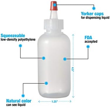 Consolidated Plastics Boston Round Bottles with Yorker Dispensing Cap, LDPE, 2 oz., 24 Piece