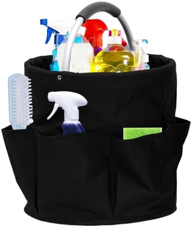 ASelected 17L Cleaning Caddy with Handle Cleaning Caddy Organiser Collapsible Storage Basket Multi Pocket Large Foldable Bucket for Indoor and Outdoor, Easy to Clean and Carry (Black)