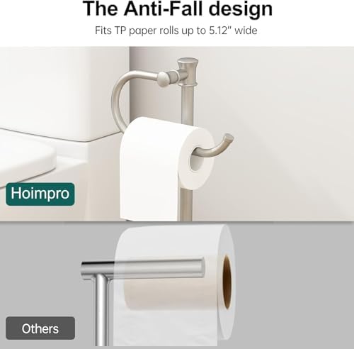 Hoimpro Toilet Paper Holder Stand Free Standing Roll Storage Brushed Nickel