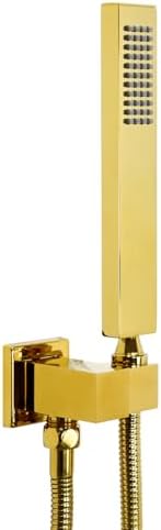 ENGA Square Bright Gold Solid Brass Hand Held Shower Head With Wall Connector and Hose Wall Mount Handheld Showerheads Set
