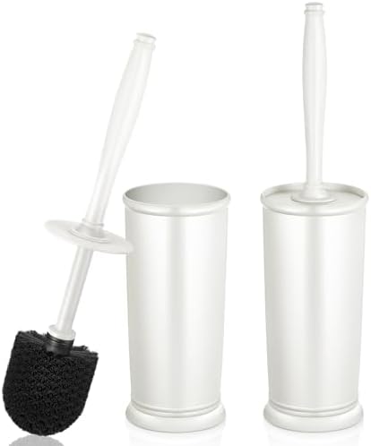 Toilet Bowl Brush Holder Set: 2 Pack Modern Deep Cleaning Bathroom Toilet Scrubber with Caddy for Rv - Rim Decorative Accessories Cleaner Brushes for Toilet (C-White) 3