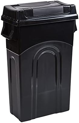 United Solutions Highboy Waste Container with Swing Lid, 23 Gallon, Space Saving Slim Profile and Simple Bag Removal, Handles for Easy Carrying, Indoor/Outdoor Use, Plastic, Black, 1-Pack.