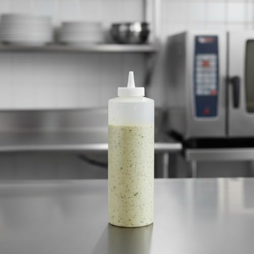 TrueCraftware- 24 oz Clear Squeeze Condiment Dispensing Bottles Set of 12- Leak Proof Oil Syrup Dressing Squirt Bottles Easy-to-Fill Squeeze Bottle for Sauces Ketchup Mustard