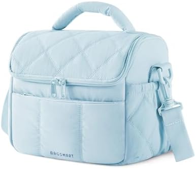 BAGSMART Insulated Lunch Bags for Women, Cute Quilted Lunch Box, Light Blue