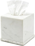 Natural Marble Tissue Box Cover, Volakas White Tissue Organizer 6 x 6 x 5.7 inch, Heavy Stone Decorative Box, Square Tissue Box Holder for Home Decor, Kitchen, Bathroom, Bedroom