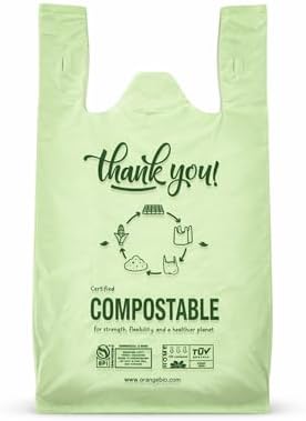 OrangeBio Large Compostable Shopping Bags, 12" x 6" x 20", 500 Count