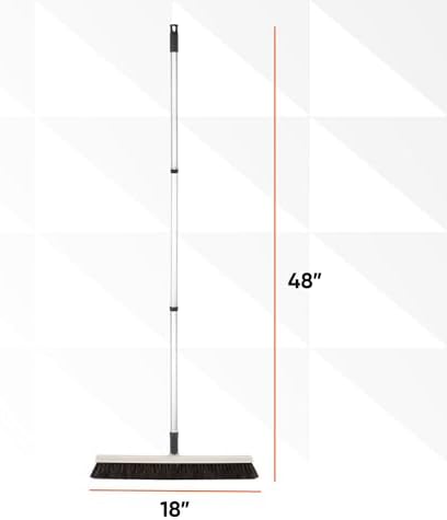 Slim Upright Horsehair Broom 18" – Narrow Thin Dust Broom for Hardwood Floors, Soft Bristles for Dog Hair – Swivel Head with 48" 3-Part Handle – Home & Kitchen Use
