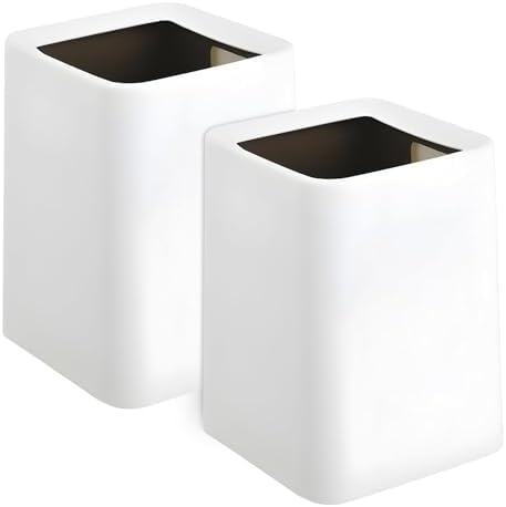 2 Pack Square Modern Trash Can Bedroom, 3Gal/12L Bathroom Trash Can Hidden Bag, Open Top Trash Bin Square Plastic, Minimalist White Garbage Can with Inner Bucket (with 2 Handles) for Kitchen Office