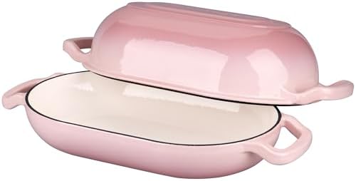 VORRINGARD Enameled Cast Iron Sourdough Bread Oven, Dutch Oven, Loaf Cast Iron Bread Pan for Homemade Bread Baking, Meatloaf Pan with Lid, 5QT, Pink