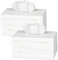 Ilyapa Rustic Wood Tissue Box Cover, Rectangular - White, 2 Pack, Farmhouse