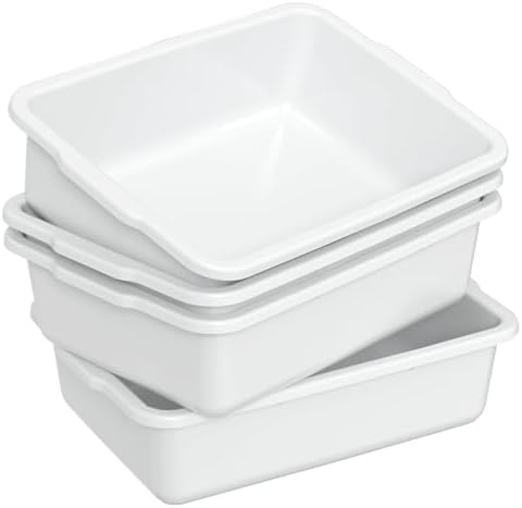 4-Pack 22L Plastic Commercial Bus Tubs for Restaurant Home, White