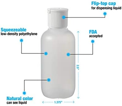 Consolidated Plastics Boston Round Bottles with Flip-Top Cap, LDPE, 2 oz., White, 24 Piece