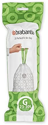 Brabantia PerfectFit Trash Bags (Size G/6-8 Gal) Thick Plastic Trash Can Liners with Drawstring Handles (120 Bags)