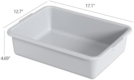 13 L Commercial Bus Tub, 3 Pack Plastic Utility Bus Box Dishpan, Light Gray