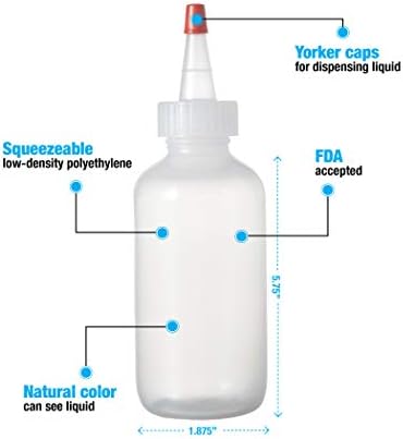 Consolidated Plastics Boston Round Bottles with Yorker Dispensing Cap, LDPE, 4 oz., 24 Piece