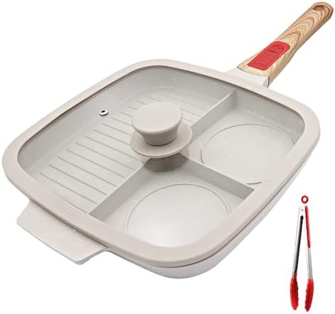 Nonstick 3 Section Grill Pan for Stove Tops, White