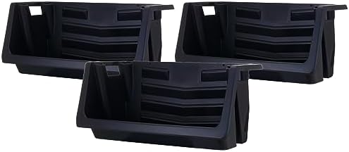 Mighty Tuff Heavy Duty Nesting Stack Bins, Pack of 3, Extra-Large Handles, Wide Front Opening, Interlocking, Stack Vertically, Holds Up to 100 Pounds, Black