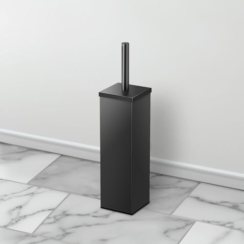 Gatco 1488MX Toilet Brush Holder for Bathroom, Square Freestanding Toilet Bowl Brush Canister with Modern Decorative Design, Matte Black