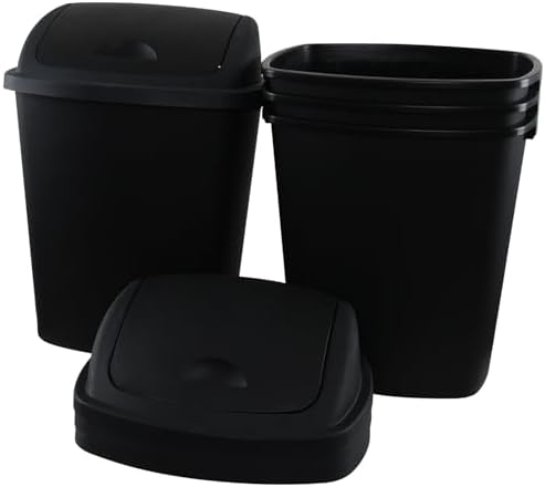18 Gallon Large Swing-Top Garbage Can, 4-Pack Plastic Tall Swing Top Garbage Can, Black, 19.88" x 14.96" x 26.77"