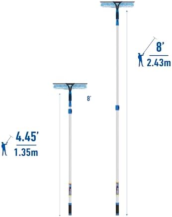 Unger Professional 2-in-1 Squeegee and Scrubber, 14” Window Cleaning Tool and 8’ Connect & Clean Pole, Essential Glass Supplies for Commercial and Residential Use, Microfiber Sleeve