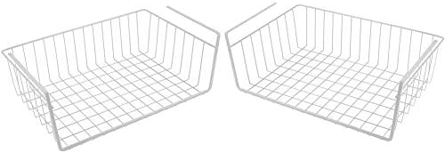 Modern Home Under Shelf Wire Storage Baskets – Hanging Organizer Rack for Cabinet, Pantry, or Closet – White Metal Basket for Kitchen, Towels, or Office – No Tools Required (Set of 2 15")