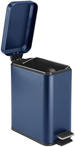 mDesign Small Modern 1.3 Gallon Rectangle Metal Lidded Step Trash Can, Compact Garbage Bin with Removable Liner Bucket and Handle for Bathroom, Kitchen, Craft Room, Office, Garage - Navy Blue