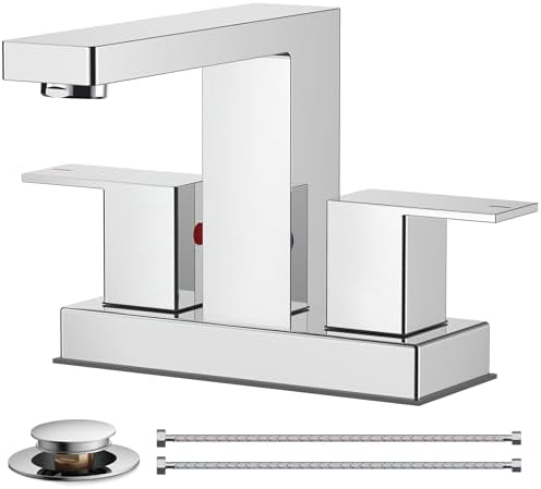 FORIOUS 4 in Chrome Bathroom Faucet Centerset with Drain, Commercial Faucet