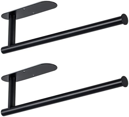 Paper Towel Holder Under Cabinet, 2 Pack Kitchen Paper Towel Holder Wall Mount Self Adhesive Paper Towel Bar Under Counter Hanging Tissue Roll Dispenser for Kitchen Bathroom Organize, Black
