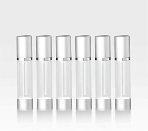 Cosmetic Packaging Now! Luxe Airless Bottle, Clear Airless Bottles w/Matte Silver Cap, Multi-Pack Bundle (50 ML, 6 Pack)
