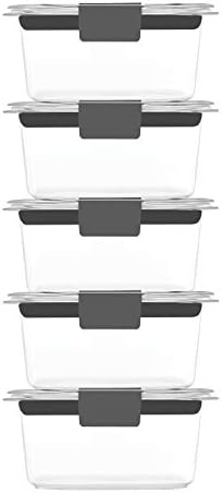 Rubbermaid Brilliance BPA-Free Food Storage Containers Multi Pack, 1.3 Cup Plastic Containers with Lids, 5 Pack, Leak Proof, Microwave & Dishwasher Safe