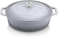 vancasso 9.3 Qt Oval Enameled Cast Iron Dutch Oven with Lid, Grey