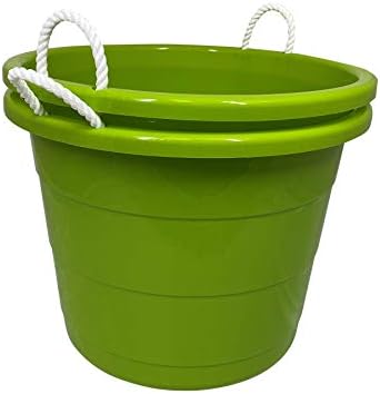 HOMZ Utility Tub, Storage Bucket with Rope Handles, 17 Gal, Green, 2 Pack