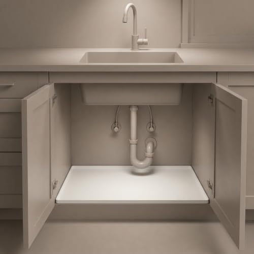 BASIN Under Sink Mats for Kitchen Waterproof - The Original Silicone Under Sink Liner Drip Tray - Designed in USA - Sink Cabinet Protector for Water Drips, Leaks, Spills - 28"x22" White