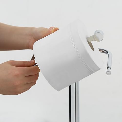 SunnyPoint Free Standing Toilet Paper Holder with Weighted Base, Bathroom Tissue Roll Stand, Holds Jumbo & Standard Rolls, Freestanding Toilet Paper Stand for Bathroom, Compact Storage Organizer (CH)