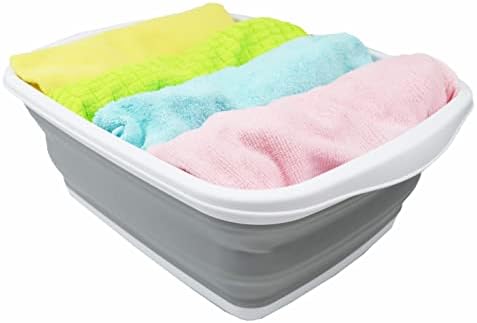 SAMMART 10L (2.6 Gallons) Collapsible Tub - Foldable Dish Tub - Portable Washing Basin - Space Saving Plastic Washtub (White/Grey, 2)