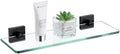 KOKOSIRI Bathroom Glass Shelf 16-Inch Tempered Glass Floating Shelves Shower Storage Kitchen Hanging Rack Wall Mount, Black Stainless Steel B1107BK-L16
