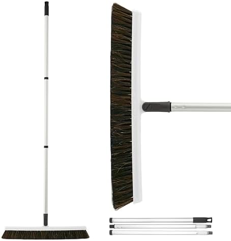 Slim Upright Horsehair Broom 18" – Narrow Thin Dust Broom for Hardwood Floors, Soft Bristles for Dog Hair – Swivel Head with 48" 3-Part Handle – Home & Kitchen Use