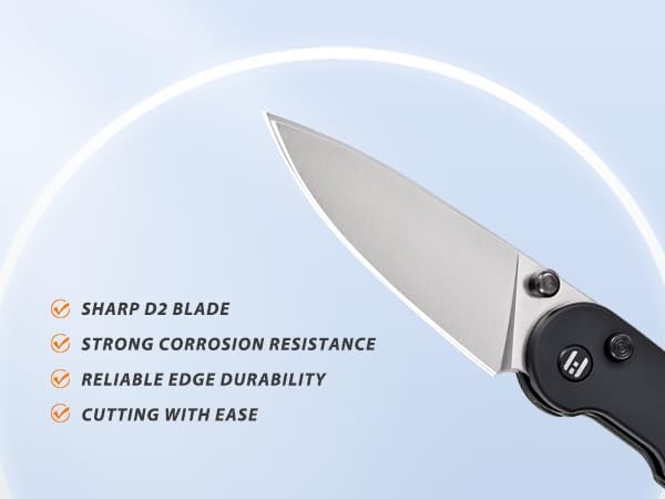 Hightron Birdidi Folding Knife, 2.91" Drop-Point D2 Blade Aluminum Handle, Pocket Knife with Pocket Clip for Camping Survival Hiking Button Lock Knives for Men Women Black-W